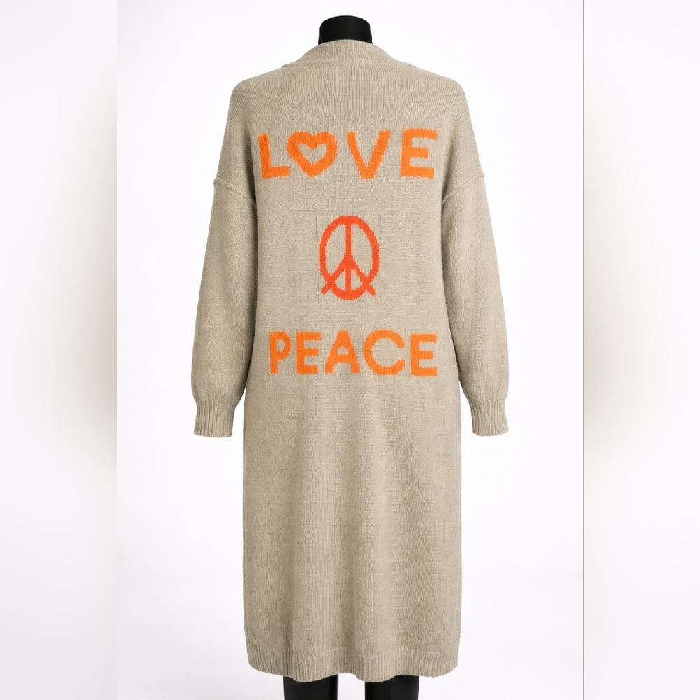 Beige Sweater Dress with Orange Love Peace Design